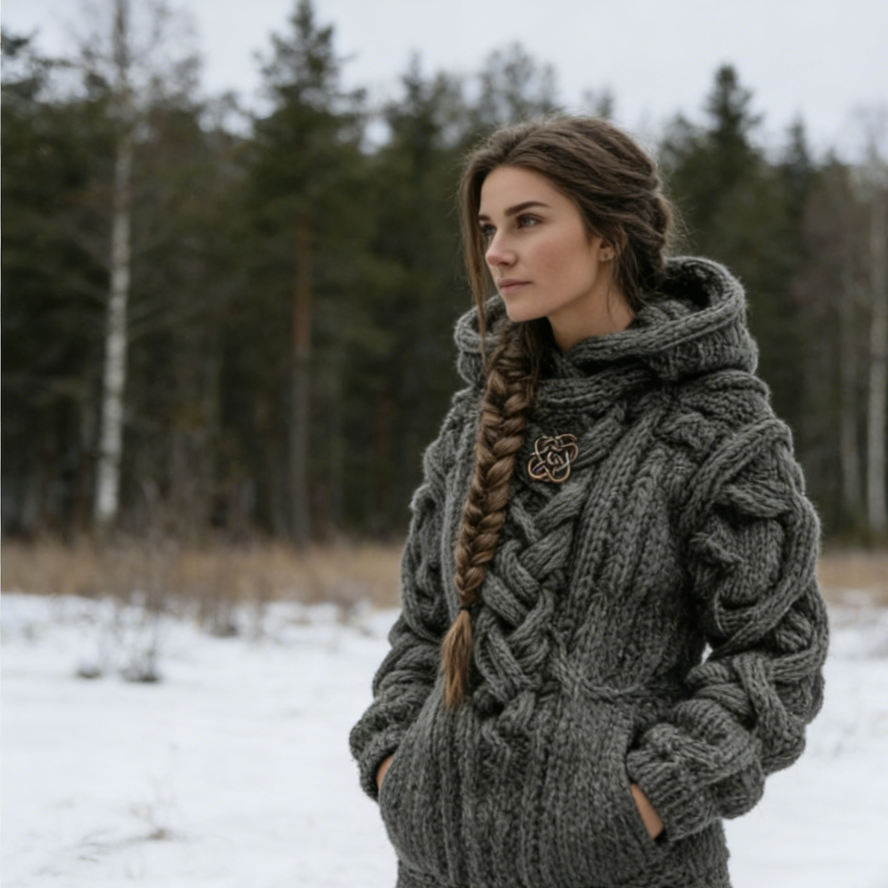 Damen Vintage Keltischer Knoten Kunst Strick Kapuzenpullover Aran-Stil Size S-5XL