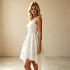 Elegantes Vokuhila Abendkleid in Weiß – Schickes Festkleid mit Spitzen-Oberteil