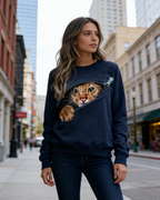 3D-Druck Damen Sweatshirt Kontrastfarben: Süßes Katzen-Motiv, Schwarz-Rot, mit Reißverschluss, Leichtes Langarmshirt S-5XL