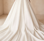 Eleganteste A-Linien Abendkleid aus Satin mit Beinschlitz, Herz-Ausschnitt, Bodenlang Gala Kleid mit Schleppe Weiß