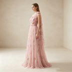 Elegantes One-Shoulder Abendkleid lang | Rosa Maxikleid mit Blumenmuster