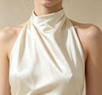 Halterneck Satin Abendkleid Elegant Maxi mit Schleppe Neckholder Ballkleid Ärmellos Bodenlang für Damen S-L - Auf Lager