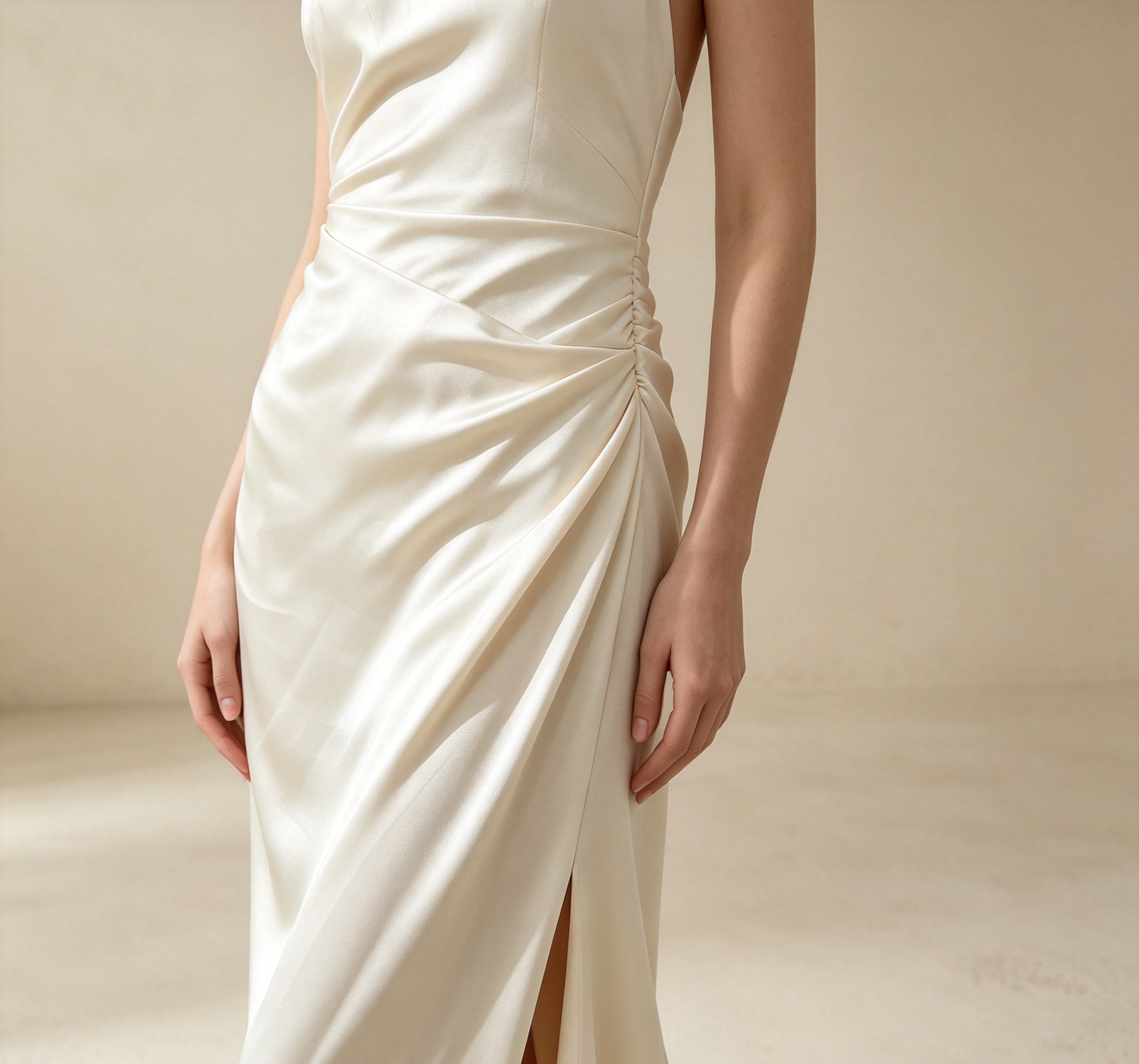 Halterneck Satin Abendkleid Elegant Maxi mit Schleppe Neckholder Ballkleid Ärmellos Bodenlang für Damen S-L - Auf Lager