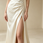 Halterneck Satin Abendkleid Elegant Maxi mit Schleppe Neckholder Ballkleid Ärmellos Bodenlang für Damen S-L - Auf Lager