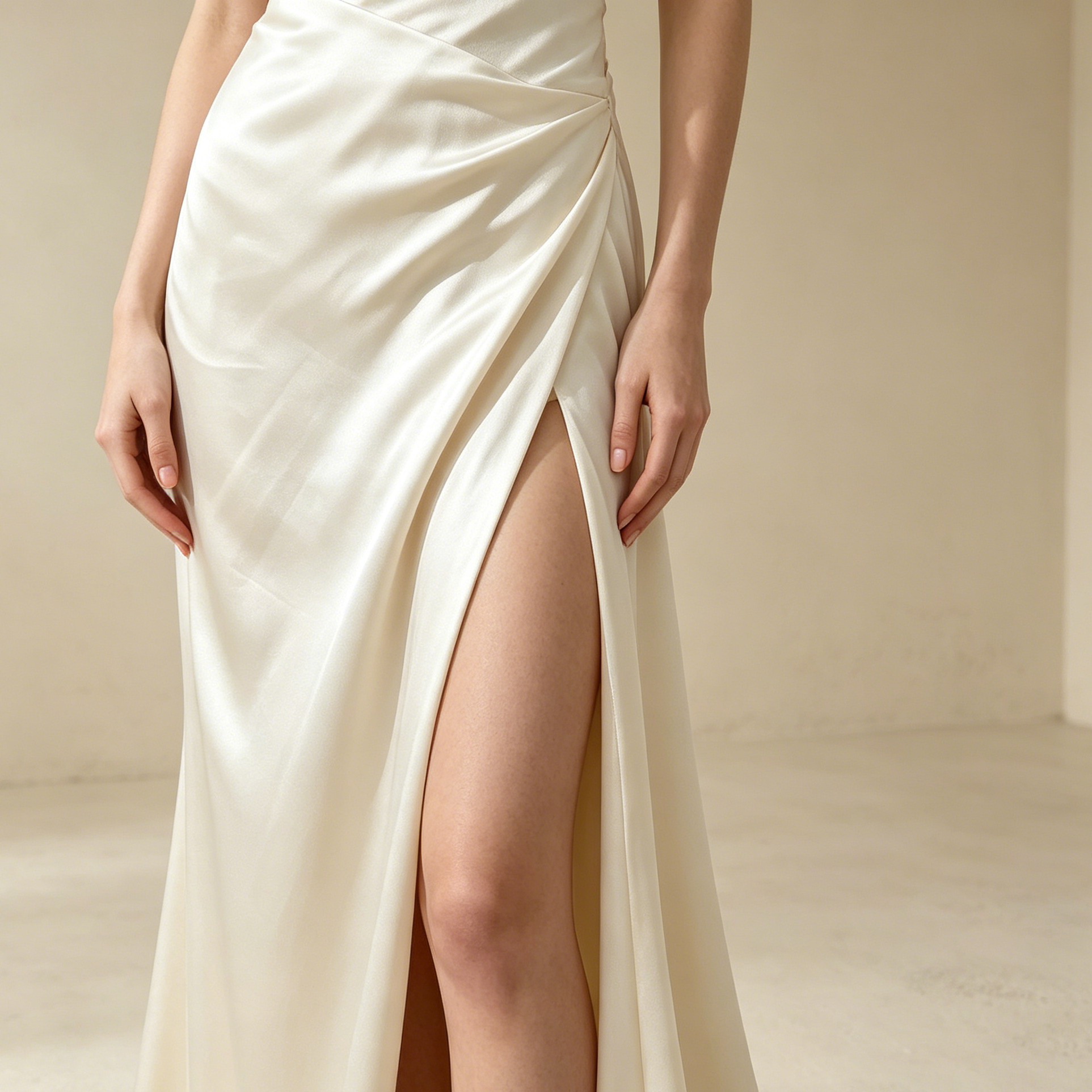 Halterneck Satin Abendkleid Elegant Maxi mit Schleppe Neckholder Ballkleid Ärmellos Bodenlang für Damen S-L - Auf Lager