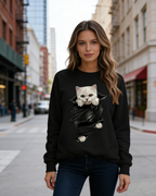 3D-Druck Damen Sweatshirt Schwarz-Blau: Süße Katze Design, Kontrastfarben mit Reißverschluss, Casual Langarmshirt S-5XL