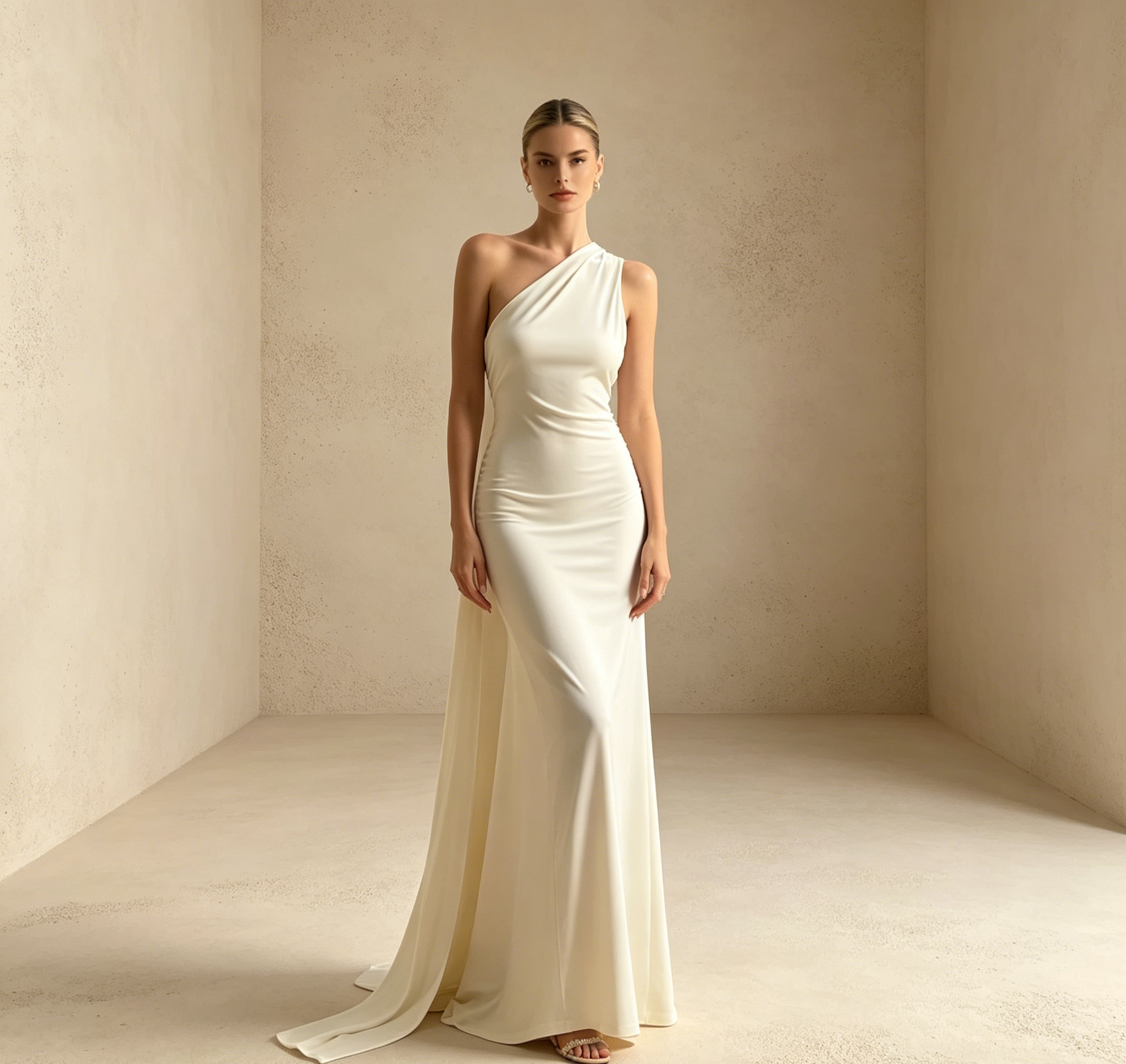 One-Shoulder Satin Abendkleid Elegant Maxi mit Schleppe Einschultriges Ballkleid Bodenlang für Damen