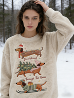 NeujahrsSweatshirt 2026 mit Dackel-Stickerei – kuschelig weicher Plush Sweatshirt Damen Size S-5XL