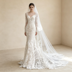 Langärmliges Meerjungfrau Abendkleid mit Spitze – Elegantes Maxikleid mit Schleppe
