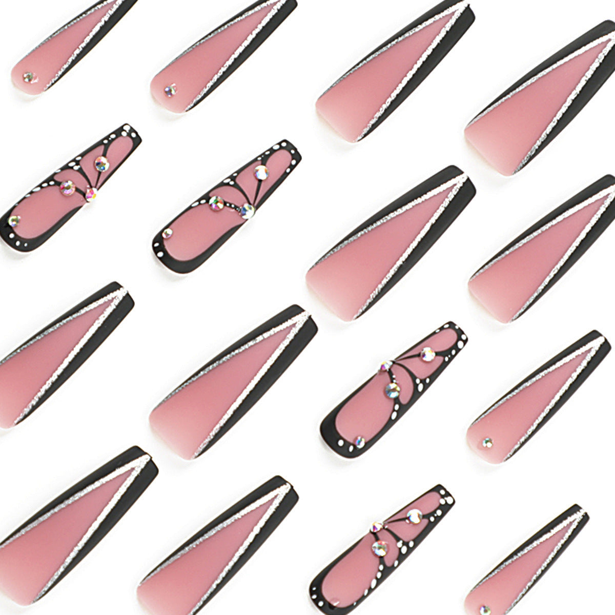 StarNagel Ballerina Nägel in Schwarz mit Glitzer und Strasssteinen