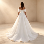 Off-Shoulder A-Linien Abendkleid aus Chiffon mit Herzausschnitt, Bodenlanges Gala Kleid Weiß