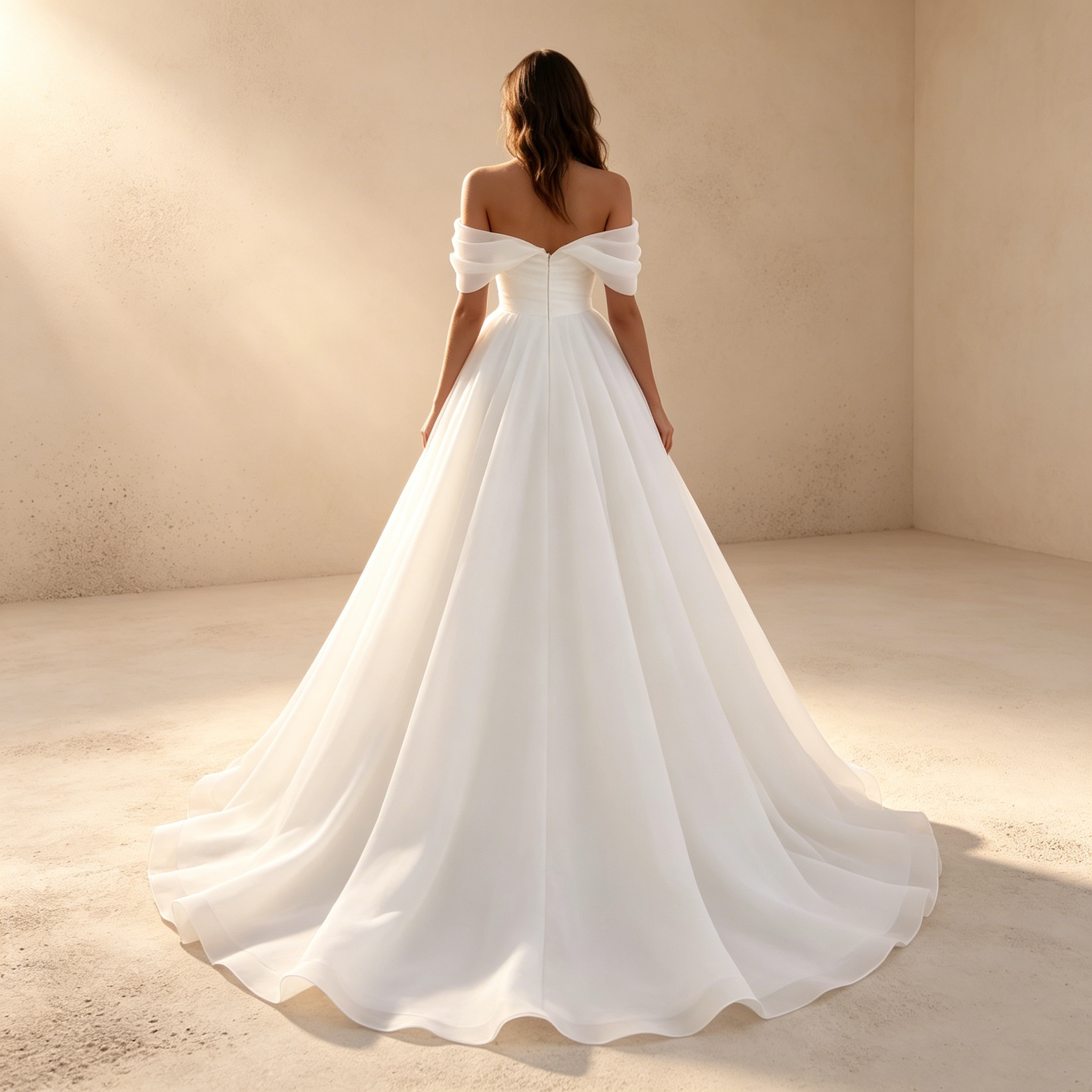 Off-Shoulder A-Linien Abendkleid aus Chiffon mit Herzausschnitt, Bodenlanges Gala Kleid Weiß