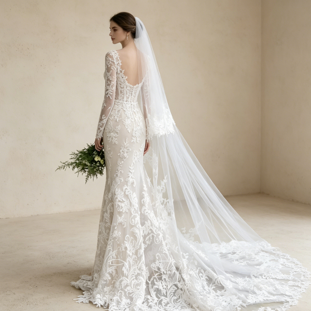 Langärmliges Meerjungfrau Abendkleid mit Spitze – Elegantes Maxikleid mit Schleppe