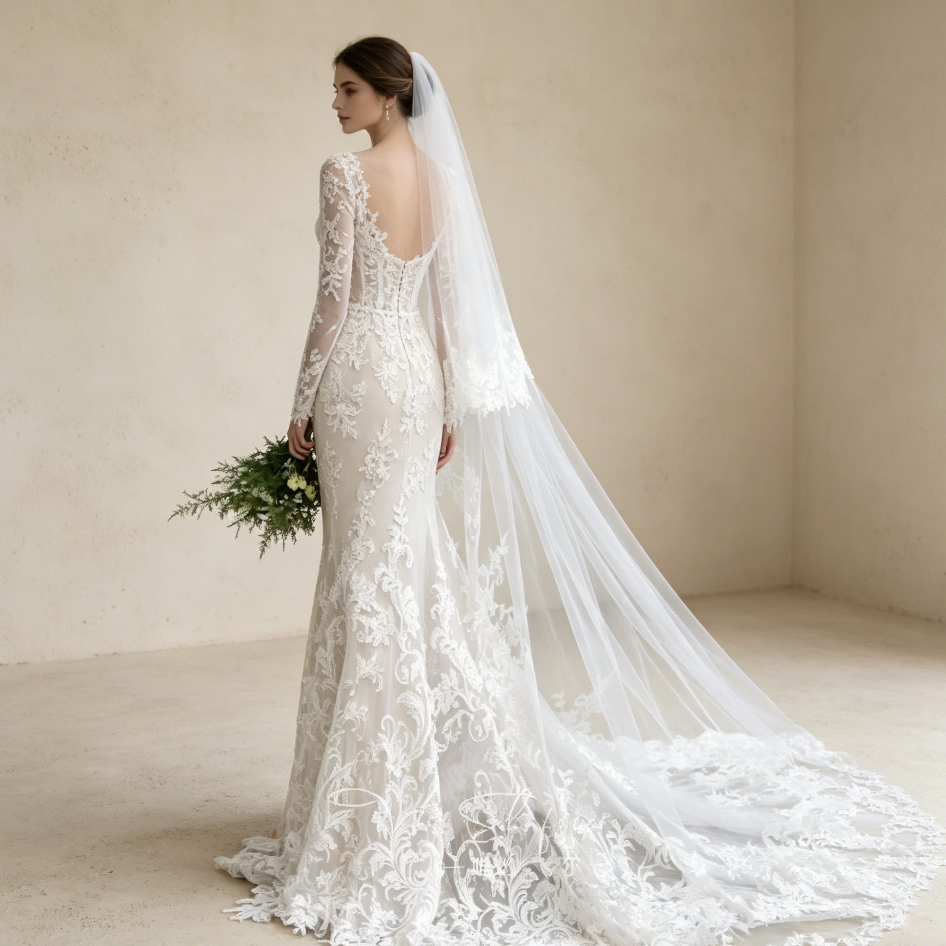 Langärmliges Meerjungfrau Abendkleid mit Spitze – Elegantes Maxikleid mit Schleppe