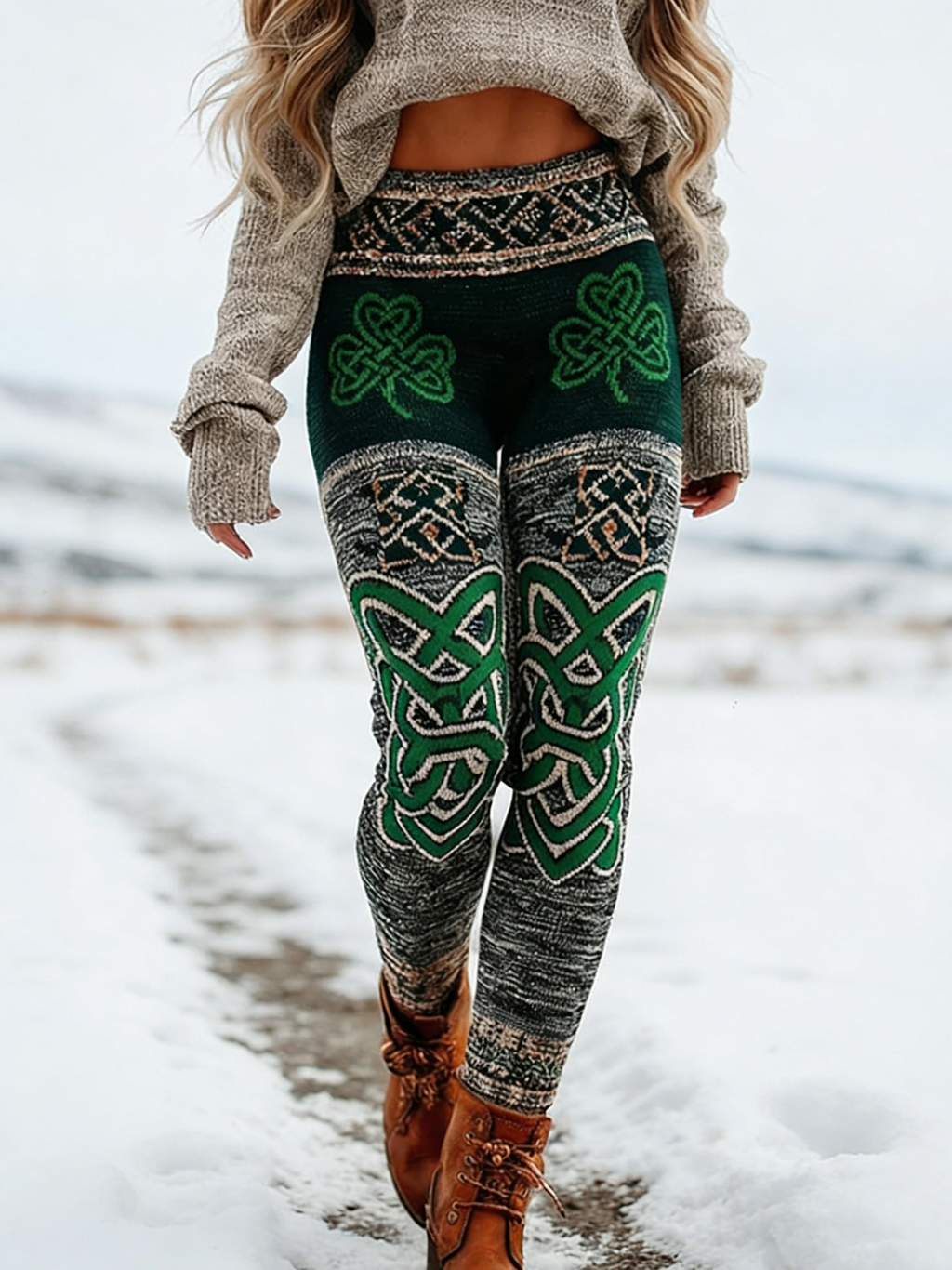 Viking Leggings Schwarz: 3D-Druck Keltisch, Vintage Art, Shaping, Hoher Bund S-5XL