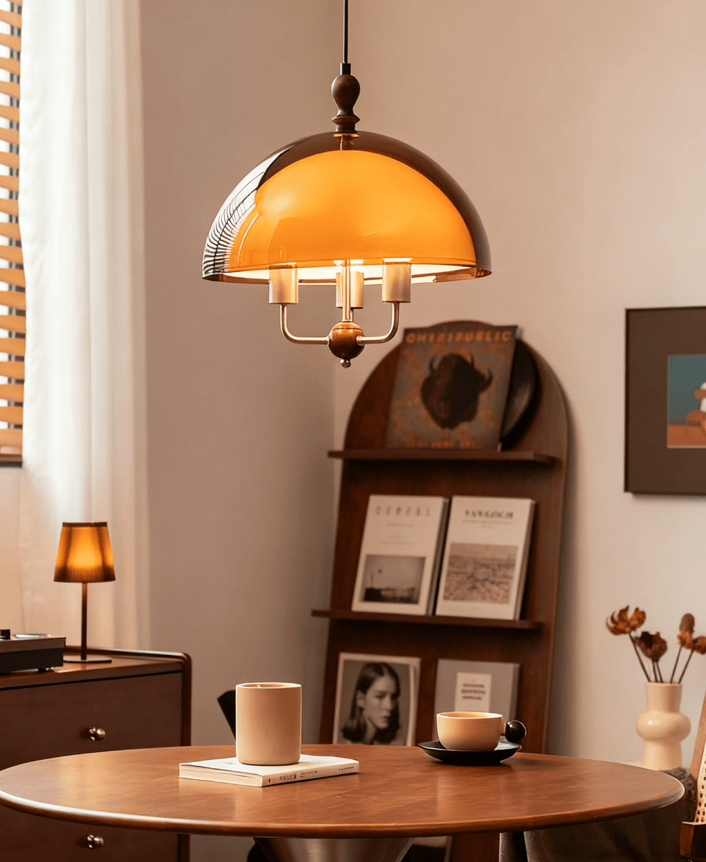 Amber Dome Shaped Pendant Light
