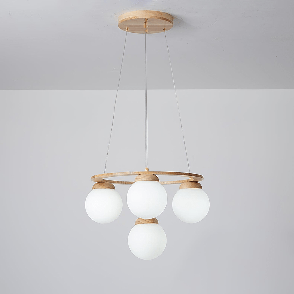 Wood Ring Frosted Globe Chandelier