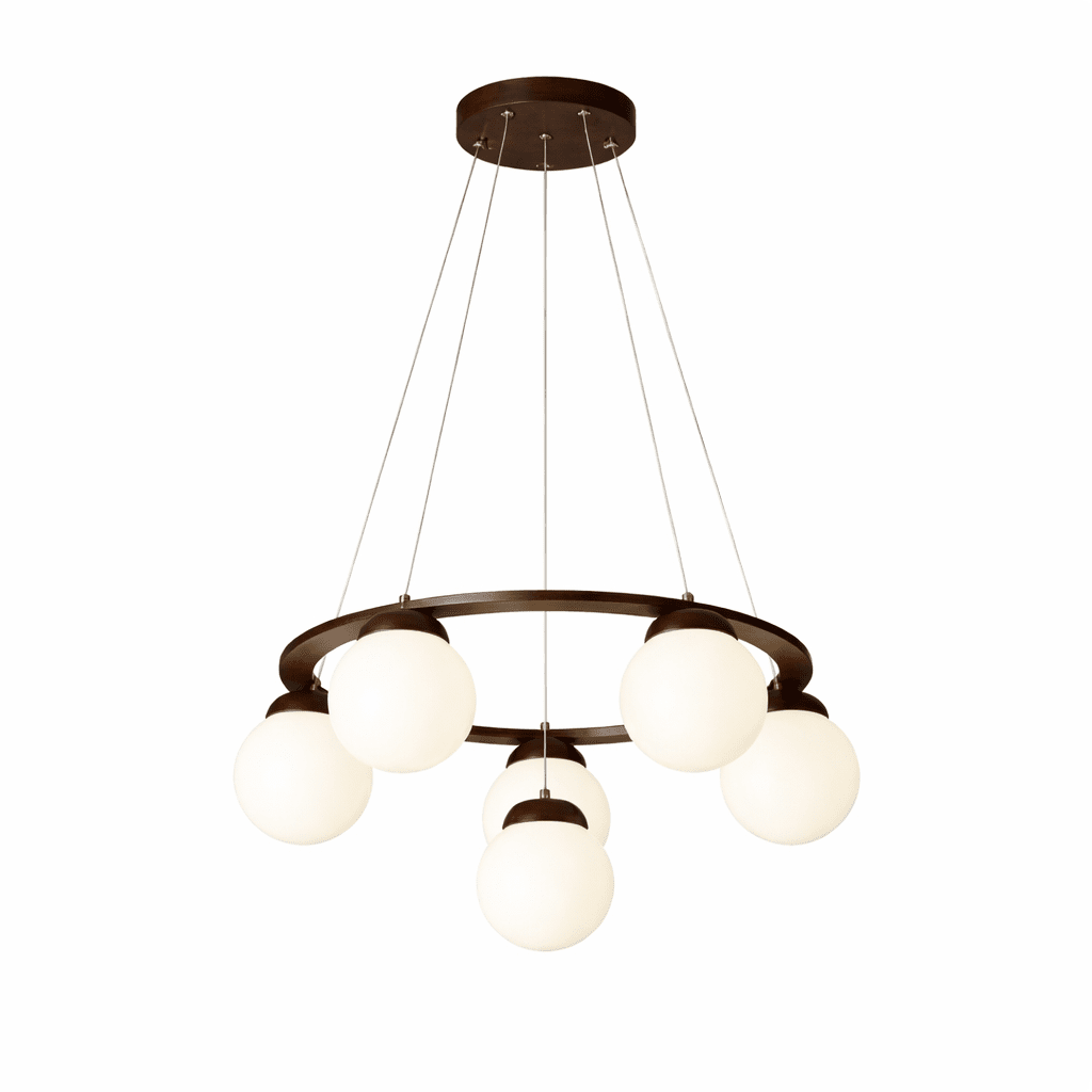 Wood Ring Frosted Globe Chandelier
