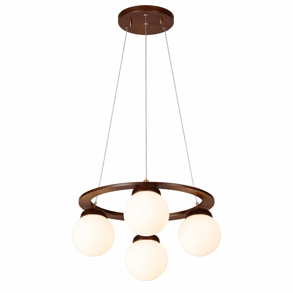 Wood Ring Frosted Globe Chandelier
