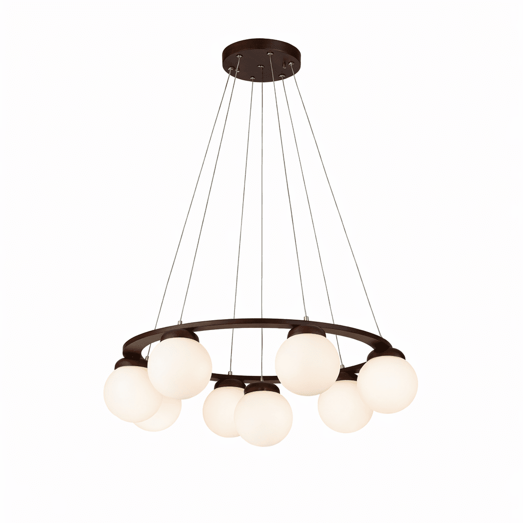 Wood Ring Frosted Globe Chandelier