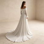 Off-Shoulder Abendkleid lang mit Spitze | Elegantes Maxikleid Weiß langarm