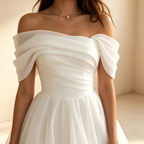 Off-Shoulder A-Linien Abendkleid aus Chiffon mit Herzausschnitt, Bodenlanges Gala Kleid Weiß