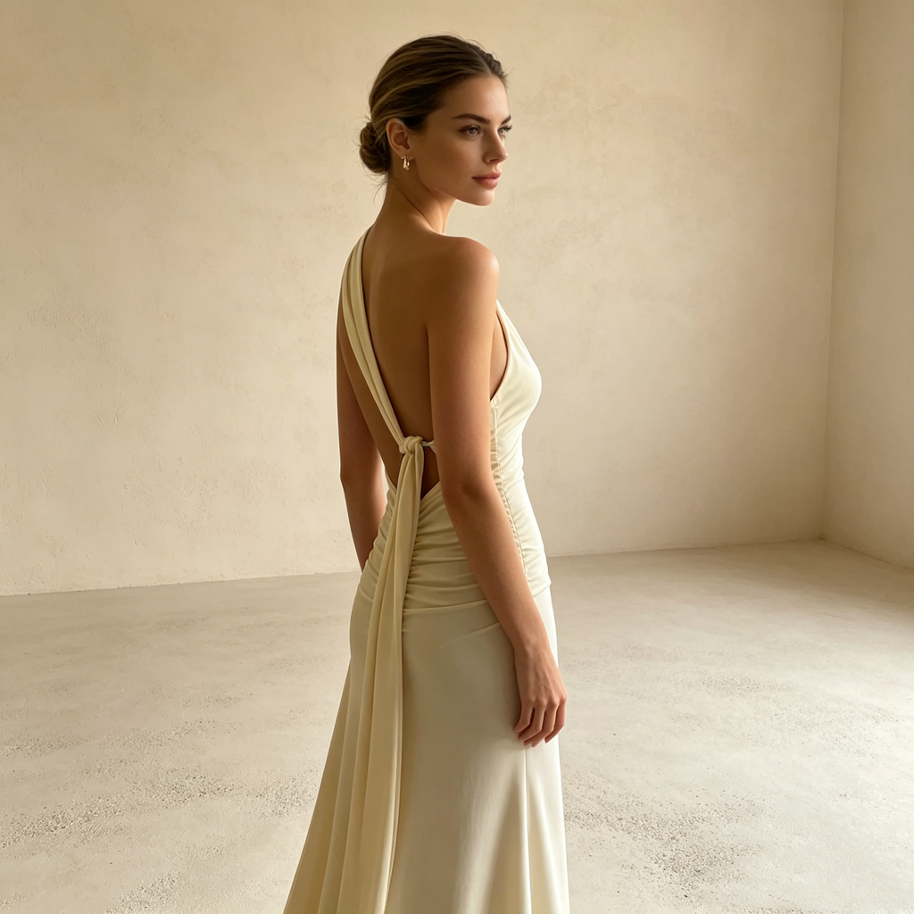 One-Shoulder Satin Abendkleid Elegant Maxi mit Schleppe Einschultriges Ballkleid Bodenlang für Damen