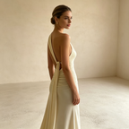 One-Shoulder Satin Abendkleid Elegant Maxi mit Schleppe Einschultriges Ballkleid Bodenlang für Damen