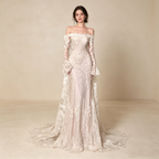 Langärmliges Meerjungfrau Abendkleid mit Spitze – Elegantes Maxikleid mit Schleppe