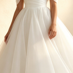 Off-Shoulder A-Linien Abendkleid aus Chiffon mit Herzausschnitt, Bodenlanges Gala Kleid Weiß