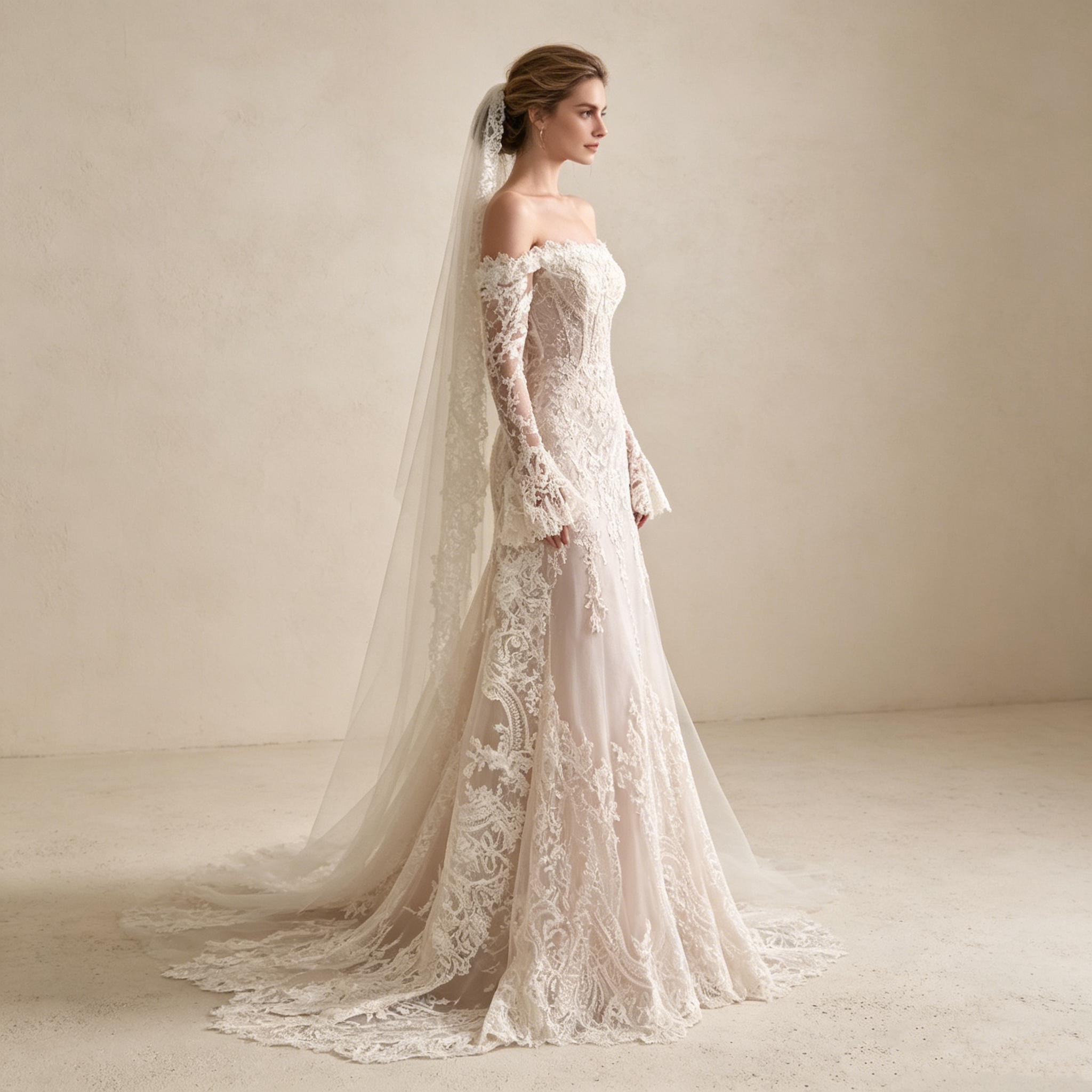 Langärmliges Meerjungfrau Abendkleid mit Spitze – Elegantes Maxikleid mit Schleppe