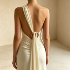 One-Shoulder Satin Abendkleid Elegant Maxi mit Schleppe Einschultriges Ballkleid Bodenlang für Damen