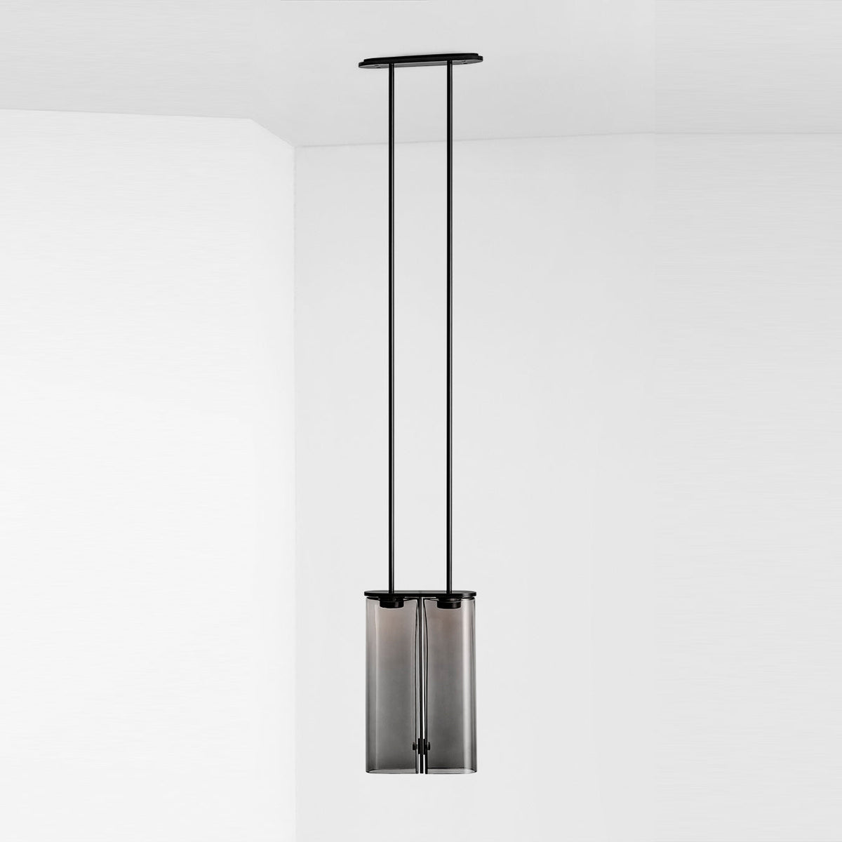 Slim Glass Pendant 19.1?W × 6.3?D × 122?H cm / 7.5?W × 2.5?D × 48?H / Brushed black + Smoky glass Pendant light