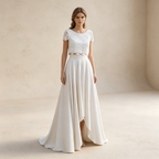 Zweiteiliges Abendkleid mit Spitzenoberteil | Weißes Maxikleid mit Vokuhila-Rock