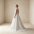 Festliches A-Linien Maxikleid mit Spitze | Elegantes Abendkleid Weiß kurzarm