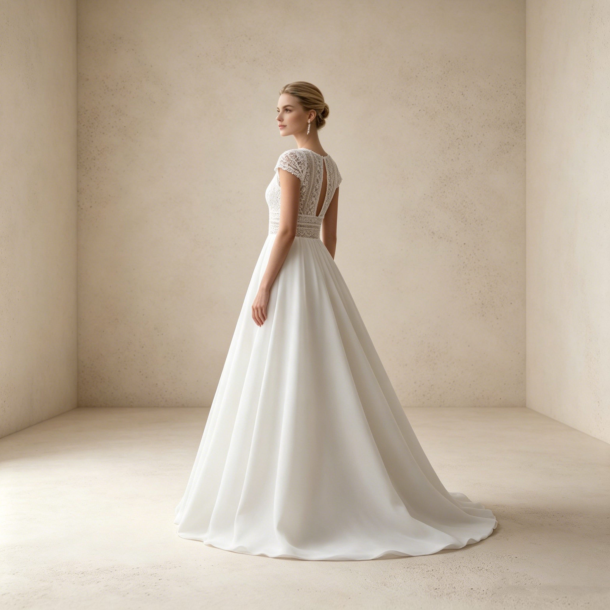 Festliches A-Linien Maxikleid mit Spitze | Elegantes Abendkleid Weiß kurzarm