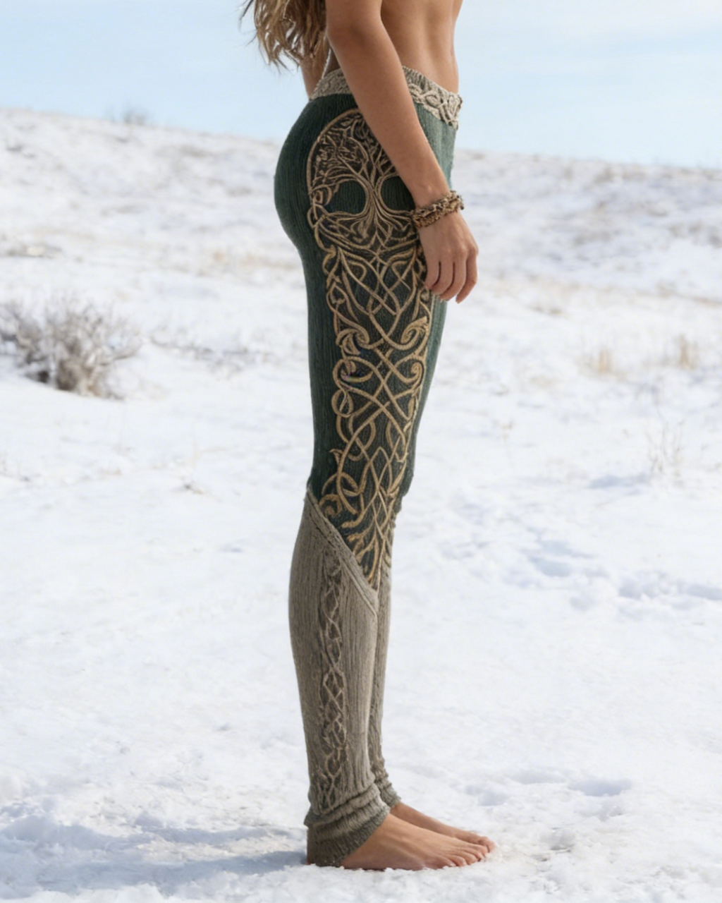 Viking Leggings Grün: Goldener Lebensbaum, Keltisch, Push Up Yoga-Hose Damen Größe S-5XL