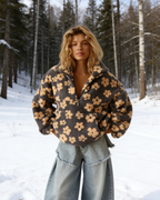 Damen Teddy Fleece Half Zip mit Blumen Print Nachhaltiger Oversize Sweatshirts Größe S-2XL