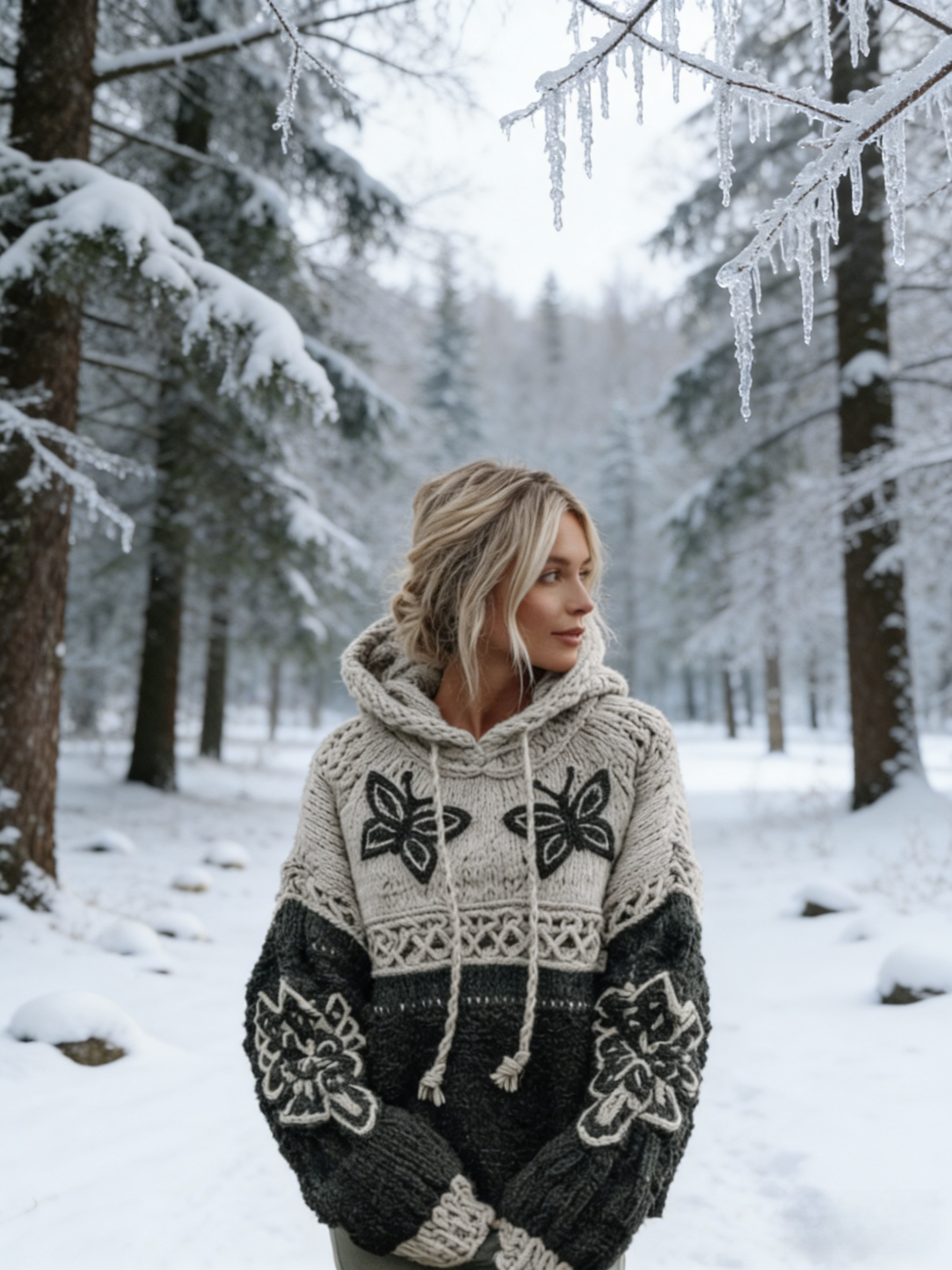 Damen Keltischer Knoten & Schmetterling Bequemer Strick Kapuzenpullover Size S-5XL