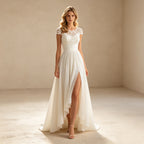 Elegantes A-Linien Abendkleid mit Spitze – Stilvolles Maxi-Festkleid mit Beinschlitz
