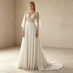 Elegantes A-Linien Abendkleid mit Langarm – Stilvolles Maxi-Festkleid mit Spitzenbesatz