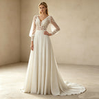 Elegantes A-Linien Abendkleid mit Langarm – Stilvolles Maxi-Festkleid mit Spitzenbesatz
