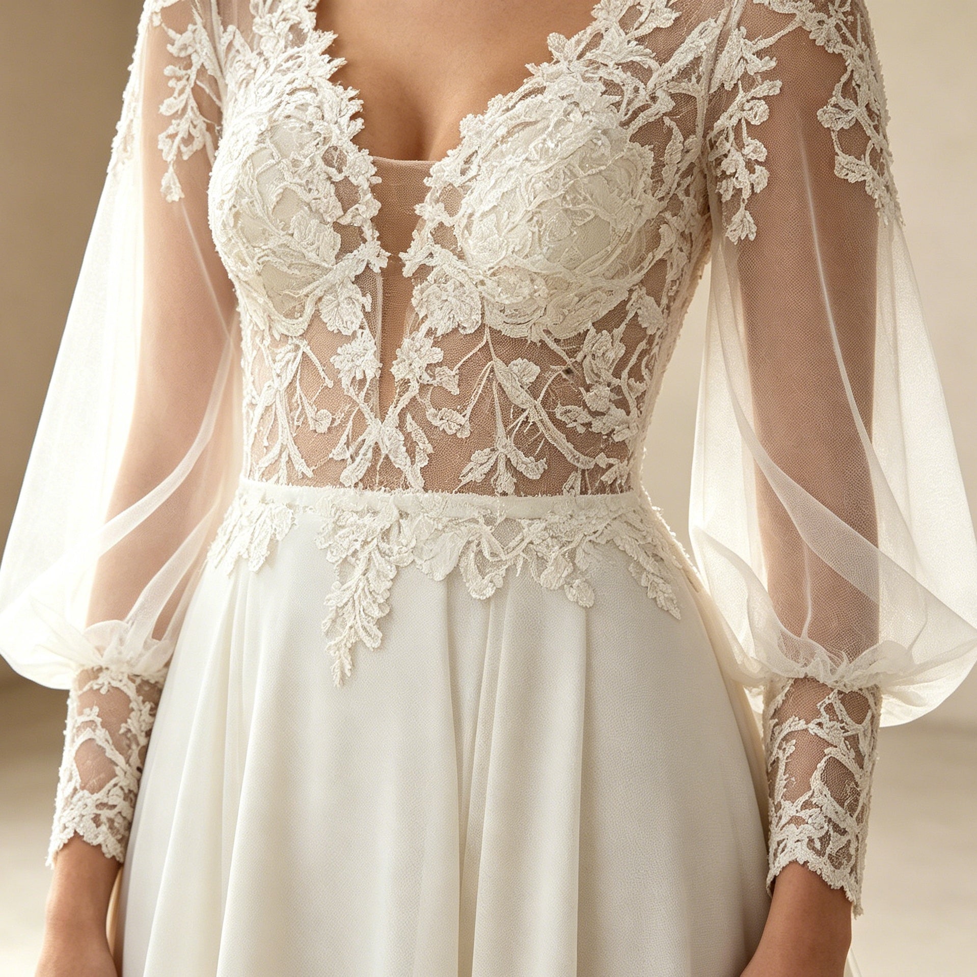 Elegantes A-Linien Abendkleid mit Langarm – Stilvolles Maxi-Festkleid mit Spitzenbesatz