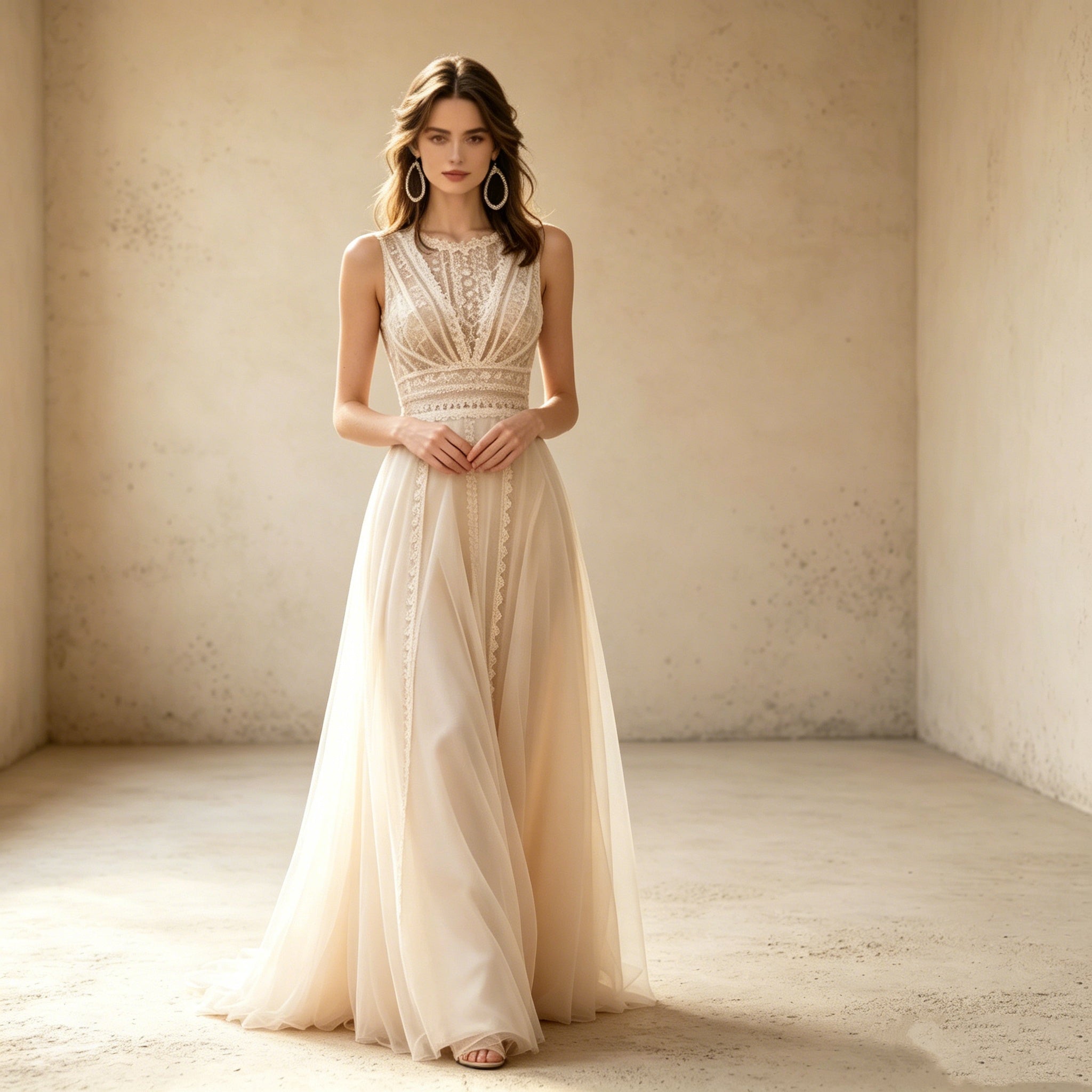 Elegantes A-Linien Abendkleid mit Spitze – Stilvolles Maxi-Festkleid aus Tüll
