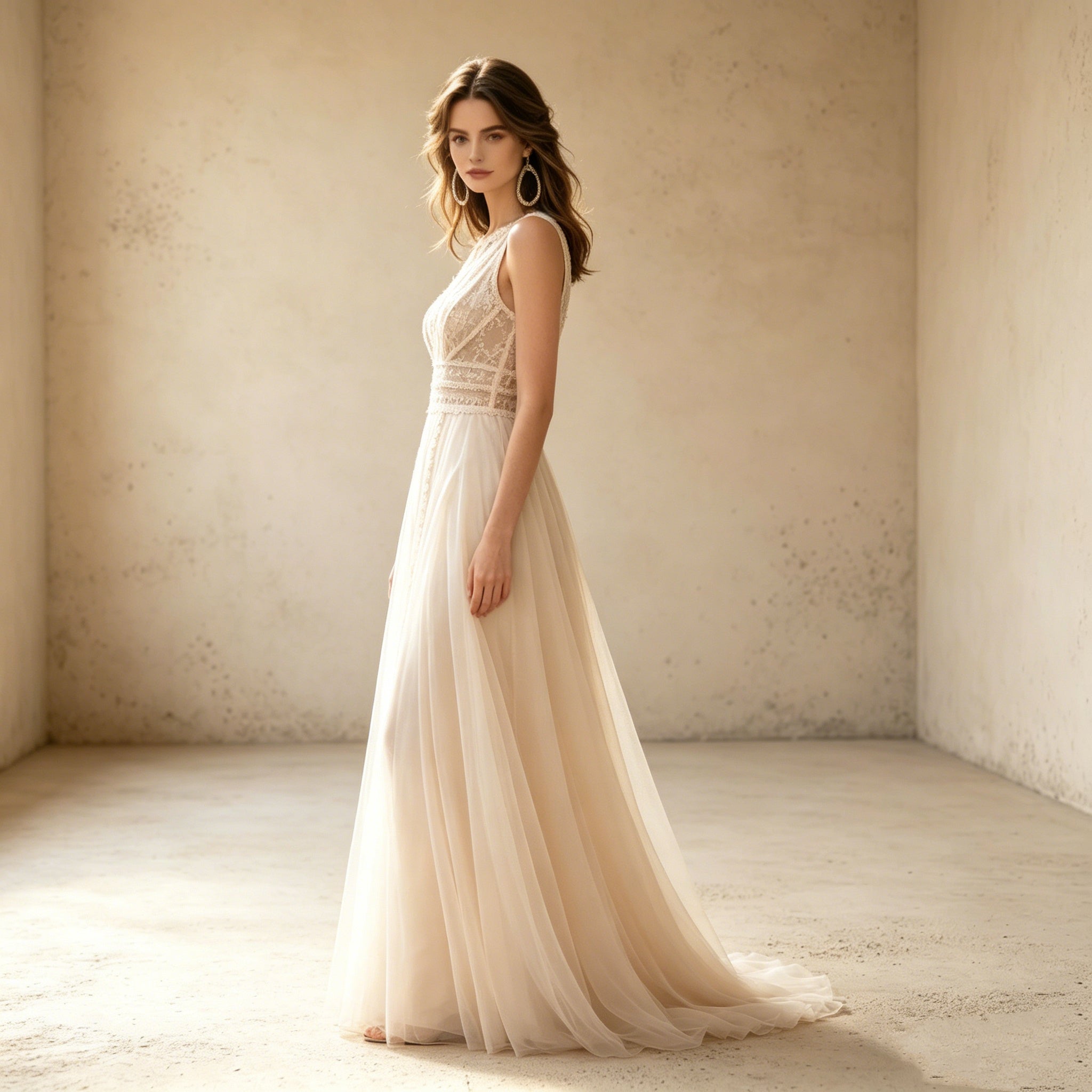 Elegantes A-Linien Abendkleid mit Spitze – Stilvolles Maxi-Festkleid aus Tüll