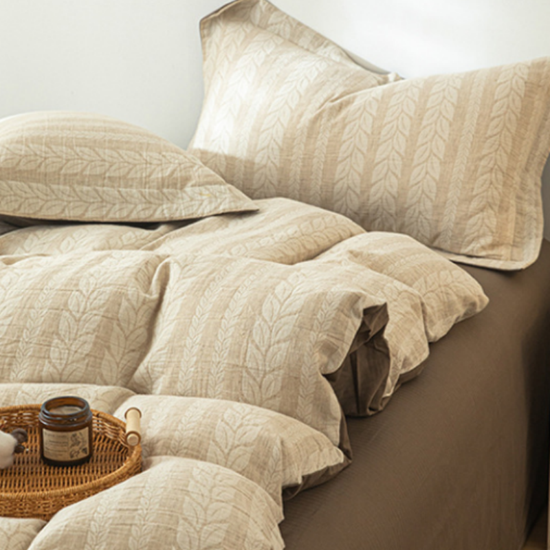 4-teiliges Bettwäsche-Set im Wendedesign – Baumwolle-Leinen Mix in Beige & Dunkelbraun, Atmungsaktiv & Weich