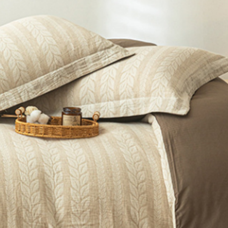 4-teiliges Bettwäsche-Set im Wendedesign – Baumwolle-Leinen Mix in Beige & Dunkelbraun, Atmungsaktiv & Weich