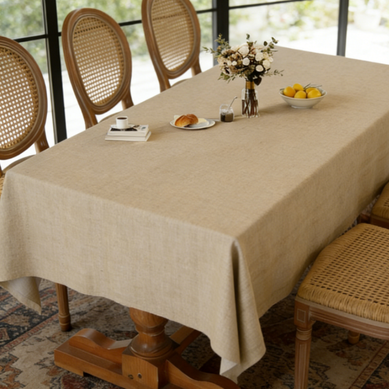 Heavyweight Pure Linen Tablecloth - Solid Color Rectangle Table Cover for Kitchen & Dining, Breathable & Durable