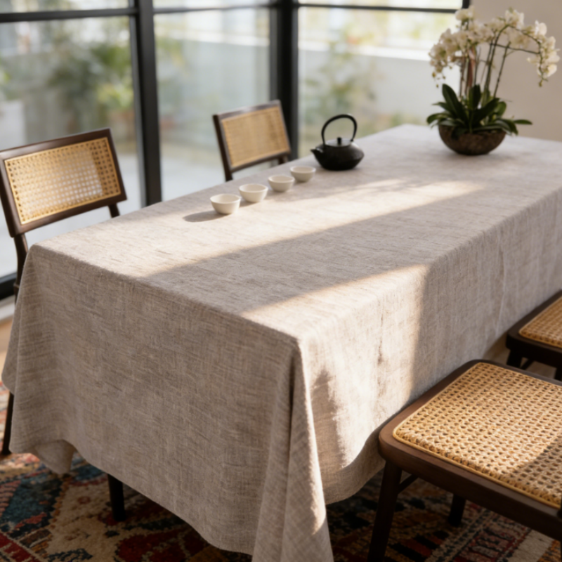 Heavyweight Pure Linen Tablecloth - Textured Rustic Table Cover for Kitchen & Dining Room, Wrinkle-Resistant Natural Fabric