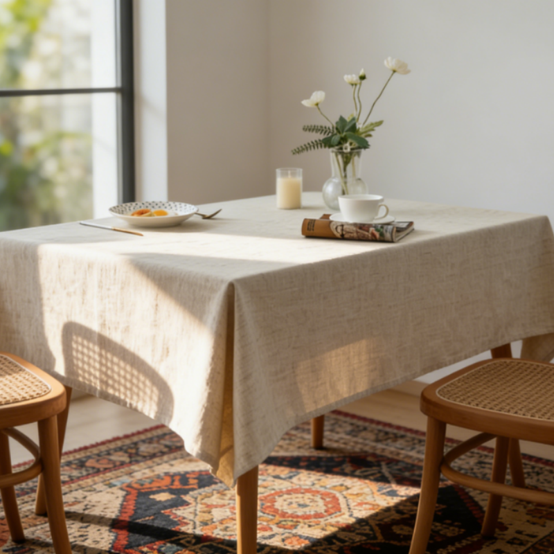 Textured Pure Linen Tablecloth - Soft Rectangle Table Cover for Dining & Kitchen, Breathable & Durable Fabric